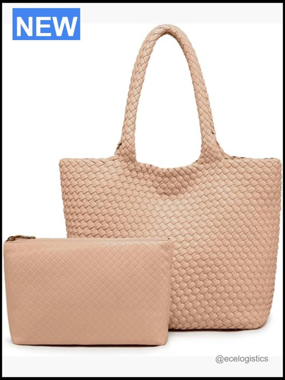 Hand-Woven Vegan Leather Tote Satchel with Pouch Fits 14" Laptop